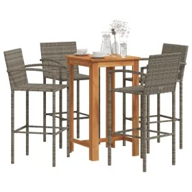 Gartentisch und Hocker 5 Stück Akazienholz PE Rattan grau von vidaXL, Gartensets - Ref: Foro24-3295277, Preis: 338,32 €, Raba...