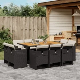 11-teiliges Garten-Essset mit schwarzen synthetischen Rattankissen von vidaXL, Gartensets - Ref: Foro24-3277802, Preis: 746,1...