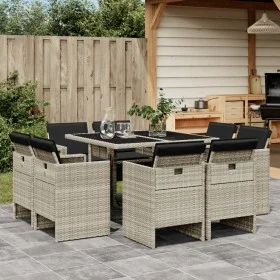 Garden dining set 9 pieces with light gray synthetic rattan cushions by vidaXL, Garden sets - Ref: Foro24-3277786, Price: 570...