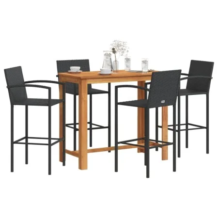 Garden table and stools 5 pcs acacia wood PE rattan black by vidaXL, Garden sets - Ref: Foro24-3295289, Price: 382,55 €, Disc...
