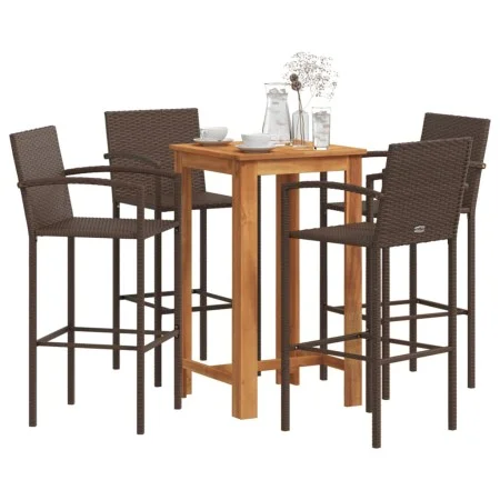 Garden table and stools 5 pcs acacia wood PE rattan brown by vidaXL, Garden sets - Ref: Foro24-3295275, Price: 342,89 €, Disc...