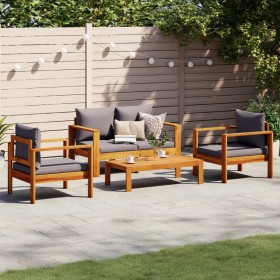 Set sofás de jardín con cojines 4 pzas madera maciza de acacia