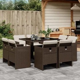 Garden dining set 9 pieces and brown synthetic rattan cushions by vidaXL, Garden sets - Ref: Foro24-3277784, Price: 552,39 €,...