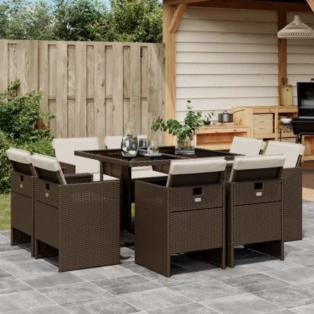 Garden dining set 9 pieces and brown synthetic rattan cushions by vidaXL, Garden sets - Ref: Foro24-3277784, Price: 552,39 €,...