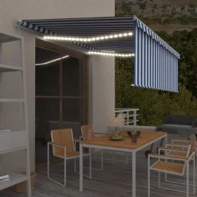 Manual retractable awning with blind and blue and white LED 4.5x3 m by vidaXL, Awnings - Ref: Foro24-3069321, Price: 411,65 €...