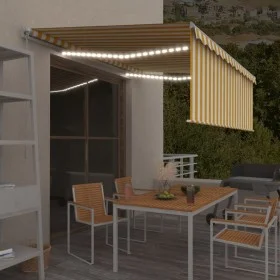 Manual retractable awning with blinds and yellow and white LED 4.5x3 m by vidaXL, Awnings - Ref: Foro24-3069323, Price: 400,9...
