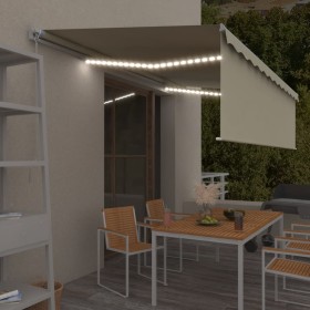 Manual retractable awning with blind and cream LED 5x3 m by vidaXL, Awnings - Ref: Foro24-3069342, Price: 493,79 €, Discount: %