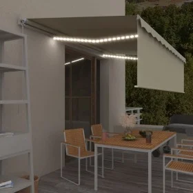Manual retractable awning with blind and cream LED 5x3 m by vidaXL, Awnings - Ref: Foro24-3069342, Price: 463,97 €, Discount: %