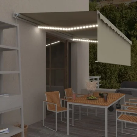 Manual retractable awning with blind and cream LED 5x3 m by vidaXL, Awnings - Ref: Foro24-3069342, Price: 463,97 €, Discount: %