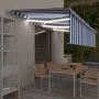 Manual retractable awning with blind and blue and white LED 6x3 m by vidaXL, Awnings - Ref: Foro24-3069361, Price: 542,90 €, ...