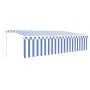 Manual retractable awning with blind and blue and white LED 6x3 m by vidaXL, Awnings - Ref: Foro24-3069361, Price: 542,90 €, ...