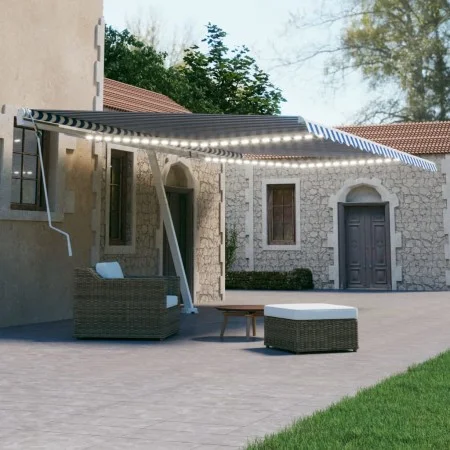 Manual retractable awning with blue and white LED 500x300 cm by vidaXL, Awnings - Ref: Foro24-3069581, Price: 531,21 €, Disco...