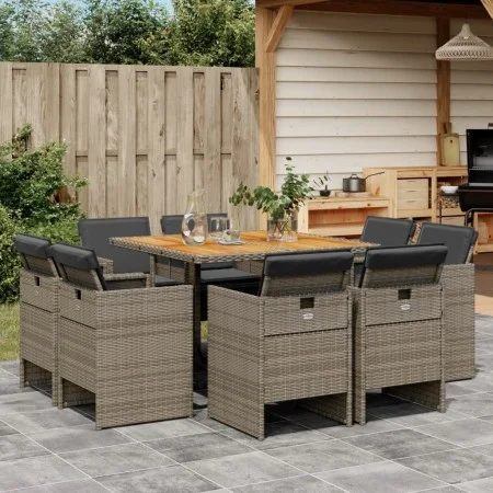 Garden dining set 9 pieces and gray synthetic rattan cushions by vidaXL, Garden sets - Ref: Foro24-3277789, Price: 584,08 €, ...