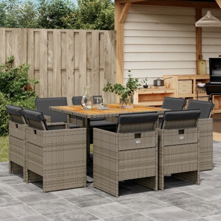 Set comedor jardín 9 pzas y cojines ratán sintético gris de vidaXL, Conjuntos de jardín - Ref: Foro24-3277789, Precio: 616,83...