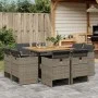 Garden dining set 9 pieces and gray synthetic rattan cushions by vidaXL, Garden sets - Ref: Foro24-3277789, Price: 584,08 €, ...