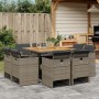 Set comedor jardín 9 pzas y cojines ratán sintético gris de vidaXL, Conjuntos de jardín - Ref: Foro24-3277789, Precio: 616,83...