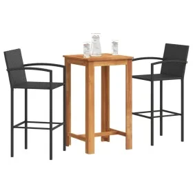 Gartentisch und Hocker 3 Stück Akazienholz PE Rattan schwarz von vidaXL, Gartensets - Ref: Foro24-3295273, Preis: 277,39 €, R...