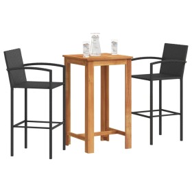 Gartentisch und Hocker 3 Stück Akazienholz PE Rattan schwarz von vidaXL, Gartensets - Ref: Foro24-3295273, Preis: 292,67 €, R...