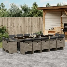 Garden dining set with cushions 15 pieces gray synthetic rattan by vidaXL, Garden sets - Ref: Foro24-3277819, Price: 1,00 €, ...