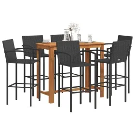 Garden table and stools 7 pcs acacia wood PE rattan black by vidaXL, Garden sets - Ref: Foro24-3295292, Price: 548,70 €, Disc...