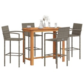 Garden table and stools 5 pcs acacia wood PE rattan gray by vidaXL, Garden sets - Ref: Foro24-3295290, Price: 424,21 €, Disco...