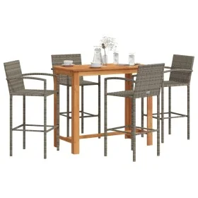 Garden table and stools 5 pcs acacia wood PE rattan gray by vidaXL, Garden sets - Ref: Foro24-3295290, Price: 389,93 €, Disco...