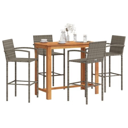 Gartentisch und Hocker 5 Stück Akazienholz PE Rattan grau von vidaXL, Gartensets - Ref: Foro24-3295290, Preis: 424,21 €, Raba...