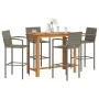 Mesa y taburetes de jardín 5 pzas madera acacia ratán PE gris de vidaXL, Conjuntos de jardín - Ref: Foro24-3295290, Precio: 4...