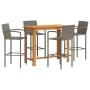 Gartentisch und Hocker 5 Stück Akazienholz PE Rattan grau von vidaXL, Gartensets - Ref: Foro24-3295290, Preis: 389,93 €, Raba...