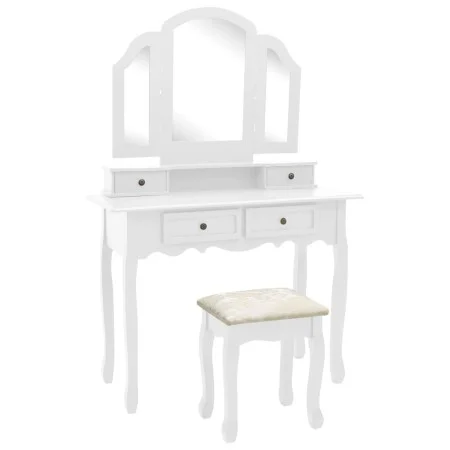 Set de tocador y taburete madera paulownia blanco 100x40x146cm de vidaXL, Tocadores para dormitorios - Ref: Foro24-289322, Pr...
