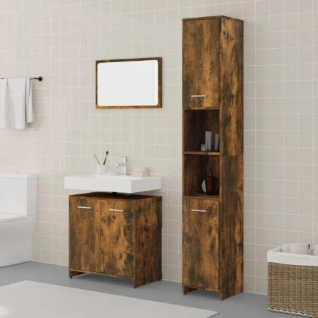 Set de muebles baño 3 pzas madera contrachapada roble ahumado de vidaXL, Muebles de baño - Ref: Foro24-3152716, Precio: 135,4...