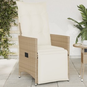 Silla de jardín reclinable con cojines ratán sintético beige