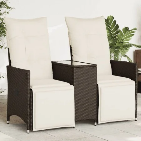 Sofá de jardín reclinable de 2 plazas con mesa ratán PE marrón de vidaXL, Sofás de exterior - Ref: Foro24-365716, Precio: 261...
