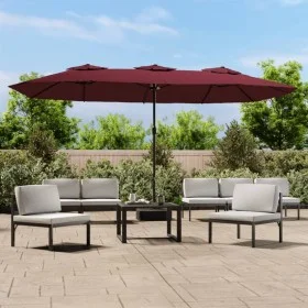 Doppelschirm mit burgunderroten LED-Leuchten 449 x 245 cm von vidaXL, Sonnenschirme - Ref: Foro24-362957, Preis: 208,18 €, Ra...