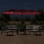 Double umbrella with burgundy red LED lights 449x245 cm by vidaXL, Umbrellas - Ref: Foro24-362957, Price: 217,42 €, Discount: %