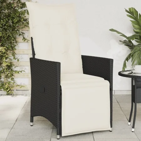 Sillón reclinable de jardín con cojines ratán sintético negro de vidaXL, Sillas de jardín - Ref: Foro24-365659, Precio: 118,3...