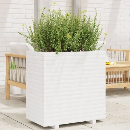 Jardinera de madera maciza de pino blanca 70x40x72 cm de vidaXL, Maceteros y jardineras - Ref: Foro24-3282630, Precio: 200,88...