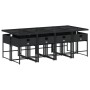 Set de comedor de jardín 9 pzas y cojines ratán sintético negro