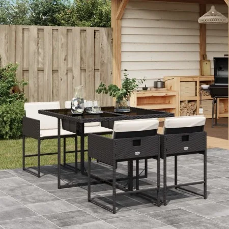 Gartenmöbel-Set, 5-teilig, mit schwarzen Polstern aus synthetischem Rattan von vidaXL, Gartensets - Ref: Foro24-3278021, Prei...