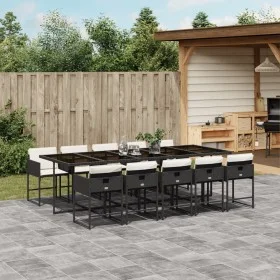 11-teiliges Garten-Essset mit schwarzen synthetischen Rattankissen von vidaXL, Gartensets - Ref: Foro24-3278057, Preis: 901,2...