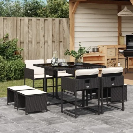 9-teiliges Garten-Essset und schwarze Kissen aus synthetischem Rattan von vidaXL, Gartensets - Ref: Foro24-3278081, Preis: 39...