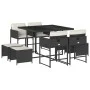 9-teiliges Garten-Essset und schwarze Kissen aus synthetischem Rattan von vidaXL, Gartensets - Ref: Foro24-3278081, Preis: 39...
