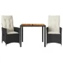 Table and chairs with cushions 3 pieces synthetic rattan and black acacia by vidaXL, Garden sets - Ref: Foro24-3276679, Price...