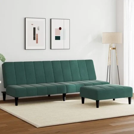 Zweiplätziges Schlafsofa mit dunkelgrünem Samt-Hocker. von vidaXL, Sofas - Ref: Foro24-3258094, Preis: 310,79 €, Rabatt: %