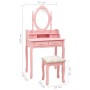 Juego de tocador y taburete madera paulownia rosa 75x69x140 cm de vidaXL, Tocadores para dormitorios - Ref: Foro24-289315, Pr...
