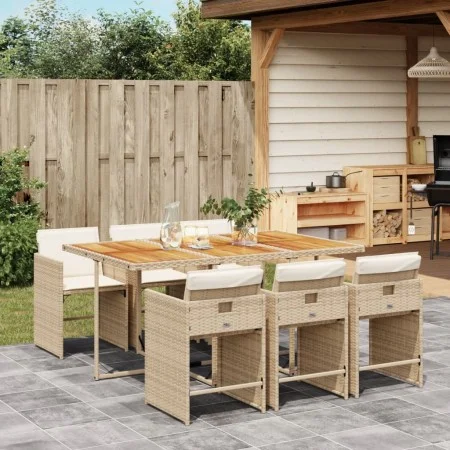 7-piece garden dining set with beige synthetic rattan cushions by vidaXL, Garden sets - Ref: Foro24-3277863, Price: 540,93 €,...