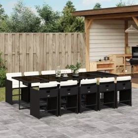 11-teiliges Garten-Essset mit schwarzen synthetischen Rattankissen von vidaXL, Gartensets - Ref: Foro24-3277877, Preis: 833,8...
