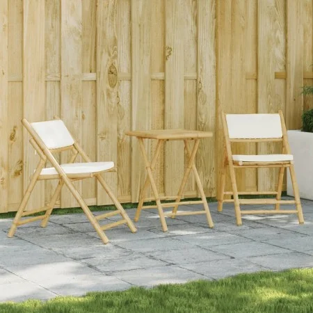 3-teiliges Klapp-Bistro-Set aus Bambus mit cremeweißen Kissen von vidaXL, Gartensets - Ref: Foro24-3208933, Preis: 184,80 €, ...