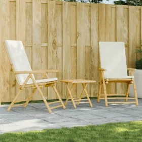 3-teiliges Klapp-Bistro-Set aus Bambus mit cremeweißen Kissen von vidaXL, Gartensets - Ref: Foro24-3208931, Preis: 248,75 €, ...