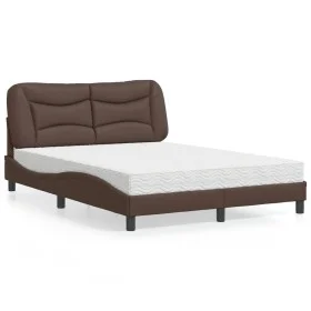 Bed with brown synthetic leather mattress 140x200 cm by vidaXL, Beds and slatted bases - Ref: Foro24-3208726, Price: 440,89 €...